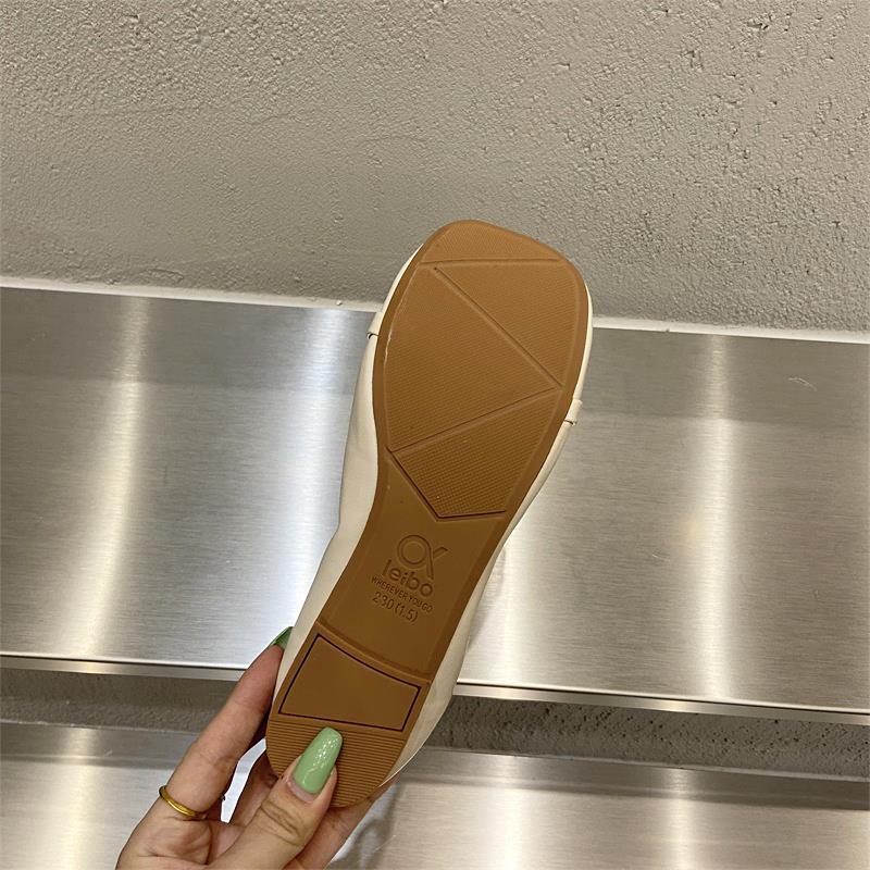 One Giày Búp Bê Da Mềm Mũi Vuông Đính Ngọc Trai Thời Trang Mùa Hè Cho Nữ