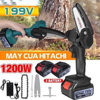 Máy cưa xích dùng pin cầm tay hittachi 199V- Pin 10 cell - Máy cưa xích lõi đồng 100%