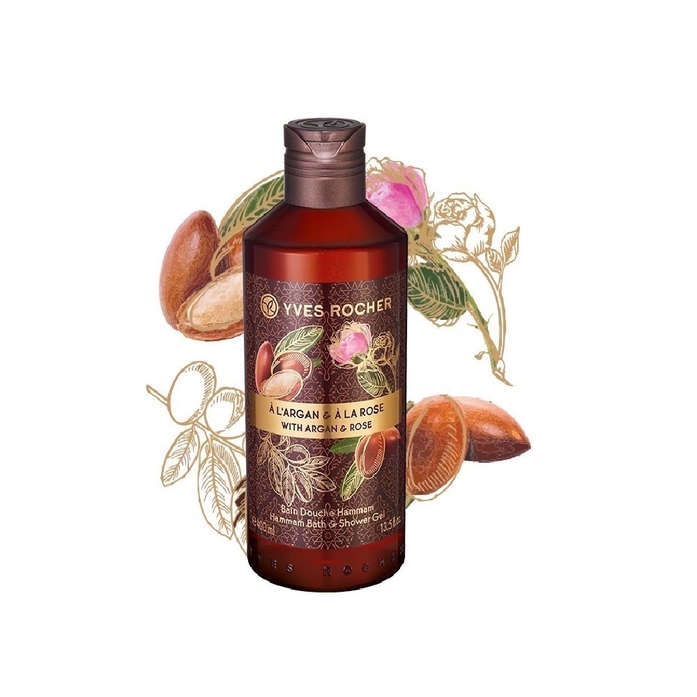 Combo sữa tắm làm sạch và dưỡng ẩm cơ thể Yves Rocher ROCHER ARGAN ROSE PEALS