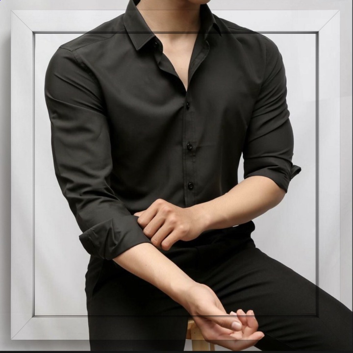 ℳℴ𝓂ℴ 𝒮𝒽ℴ𝓅 ♥ Áo Sơ Mi Nam ( ĐEN ) Dài Tay chất lụa Ấn, sang trọng, không nhăn cực đẹp Phong Cách Hàn Quốc mới đẹp