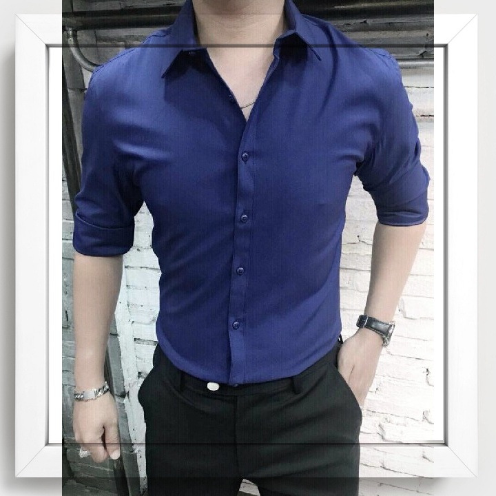ℳℴ𝓂ℴ 𝒮𝒽ℴ𝓅 ♥ Áo Sơ Mi Nam ( XANH COBAN ) Dài Tay chất lụa Ấn, sang trọng, không nhăn cực đẹp Phong Cách Hàn Quốc mới
