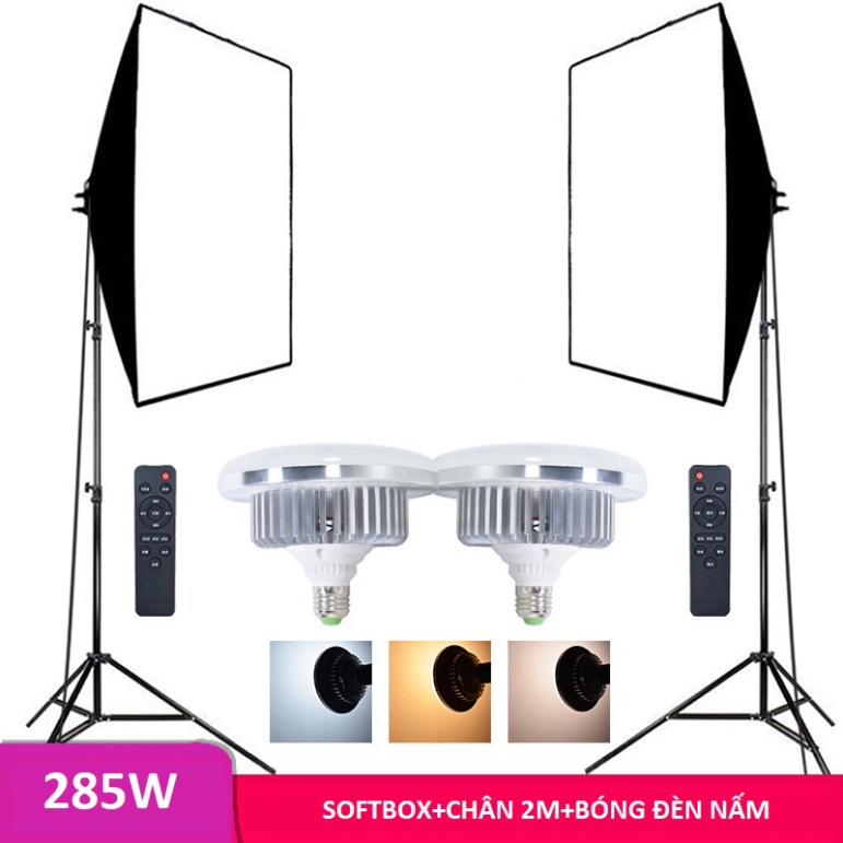 Full bộ softbox bóng led nấm 285W kèm chân 2m điều chỉnh nhiệt độ màu hỗ trợ ánh sáng cho studio chụp ảnh, lookbook