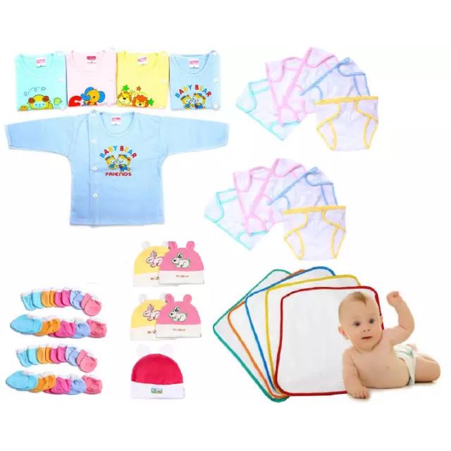50 Món Đồ Dùng Cho Bé Sơ Sinh(5 áo bác sĩ Màu tay dài + 10 tã + 5 nón + 10 bao tay + 10 bao chân + 5 lót + 5 khăn)