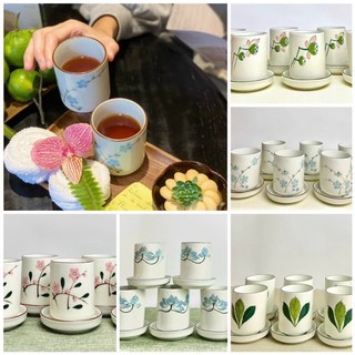 Cốc sứ uống nước chén trà hoạ tiết vẽ tay men kem gốm sứ bát tràng cao cấp - ấm chén gốm sứ bát tràng