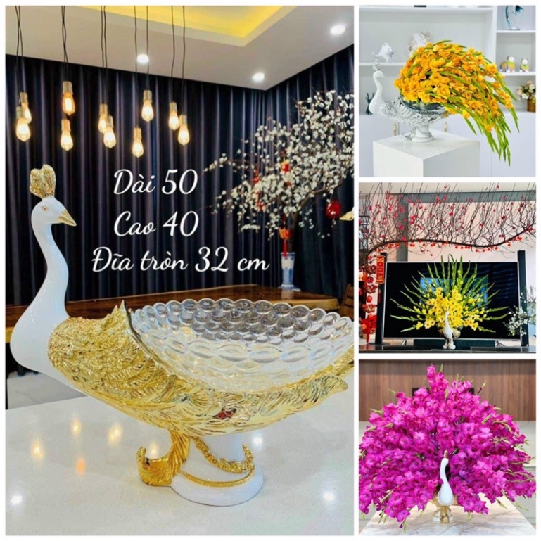Bình cắm hoa con công khay thuỷ tinh, bình con công decor, bình cắm hoa, bày hoa quả siêu đẹp, hàng loại 1(có ảnh thật)