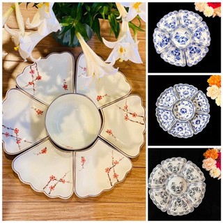 Gốm Bát Tràng - Bộ bát đĩa hoa mặt trời, sét đĩa hoa mặt trời loại 1, bộ đồ thờ gia tiên Hoa Mặt Trời