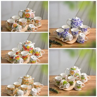 Bộ ấm trà, bộ bình nước vẽ tay gốm Bát tràng, Bộ bình nước vẽ tay hoạ tiết xinh xắn, Bộ bình nước đẹp gốm Bát Tràng