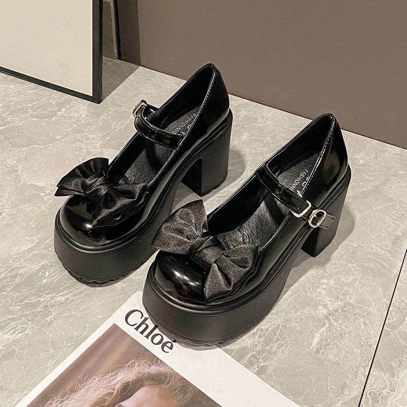 Giày cao gót gót giày cao gót Mary Jane Bowknot JK giày da nhỏ
