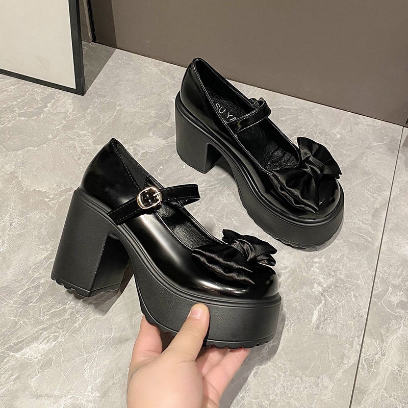 Giày cao gót gót giày cao gót Mary Jane Bowknot JK giày da nhỏ