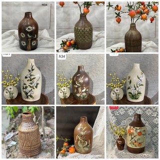 Bình hoa, lọ hoa Bát Tràng dáng chai cổ rụt, bình cắm cành gốm mộc, bình hoa, lọ hoa gốm Mộc Bát Tràng-Gốm Bát Tràng