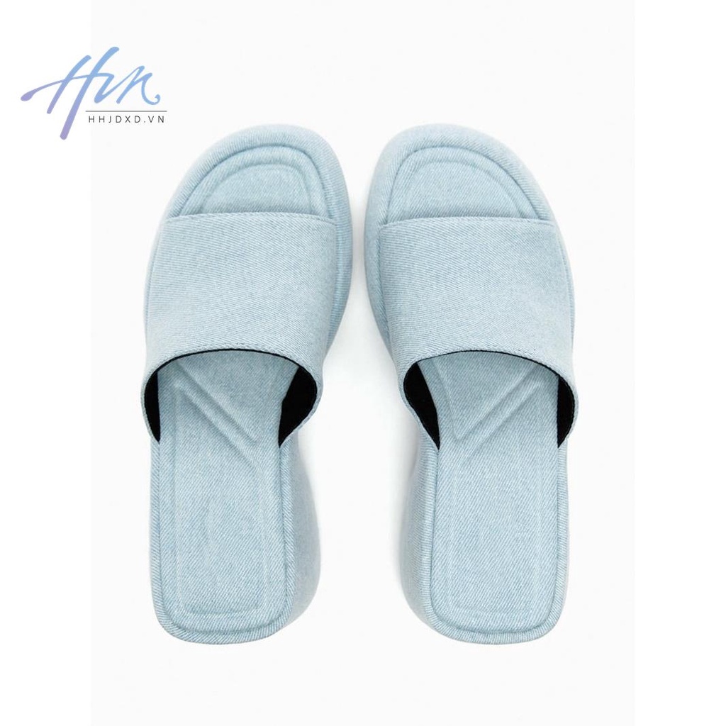 Sandal Cao Gót Hở Mũi Chất Liệu Denim Màu Xanh Dương Thời Trang Mùa Hè Mới 2023 Cho Nữ