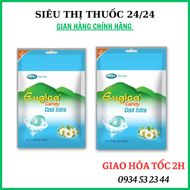 Kẹo Eugica Cool ⚡ CAM KẾT CHÍNH HÃNG ⚡ Kẹo ngậm giúp giảm ho rát họng hiệu quả - 15 viên