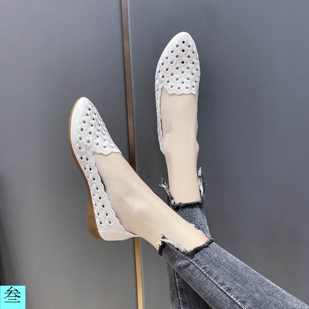 Giày Búp Bê Da Đế Mềm Thêu Họa Tiết Xinh Xắn Chất Lượng Theo Phong Cách Mùa Hè Dành Cho Nữ