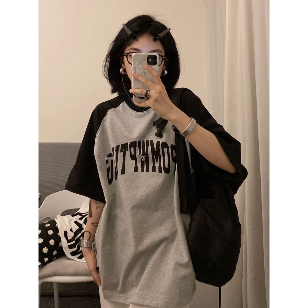 Áo Thun Ngắn Tay Dáng Rộng Phối Màu Tương Phản Phong Cách Harajuku Hàn Quốc Cổ Điển Mẫu Mới 2023 Dành Cho Bạn Nữ