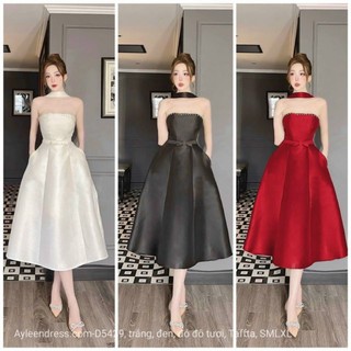 Đầm cúp ngực dây eo cổ nơ kết đá tua rua