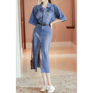 Đầm jean cổ sơ mi không kèm belt