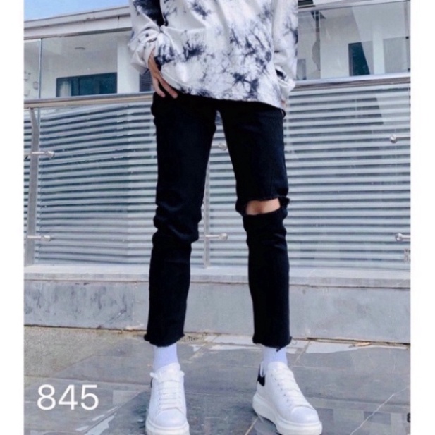 Quần Jean Dài Nam black color Rách 2 Gối kiểu trang điểm Cao Cấp, From Dáng Skinny a256 a32 a124 d32 | BigBuy360 - bigbuy360.vn