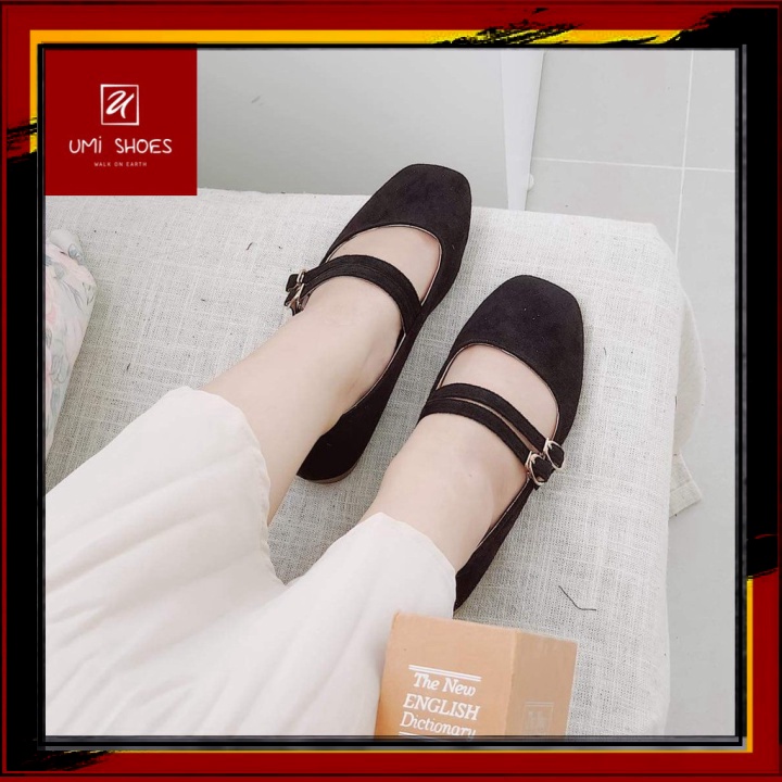 ♥ SHOES ♥ Hài bệt nữ đơn giản Nubuck da mềm màu đen đi học đi chơi văn phòng công sở mẫu mới nữ tính quai cài chéo đẹp
