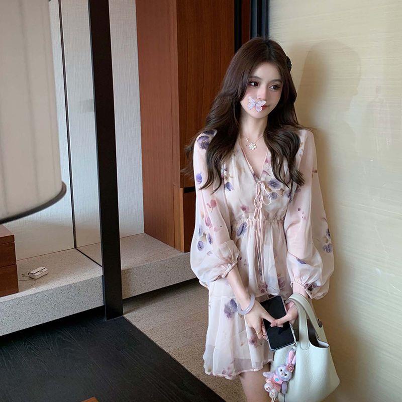 Đầm Tay Dài Ôm Eo Mềm Mại Phong Cách Pháp Thanh Lịch Dành Cho Nữ