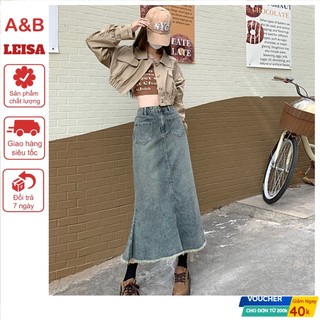 Chân váy denim Leisa dáng dài xẻ tà, Chân váy ieans đuôi cá hot trend mới nhất năm 2023