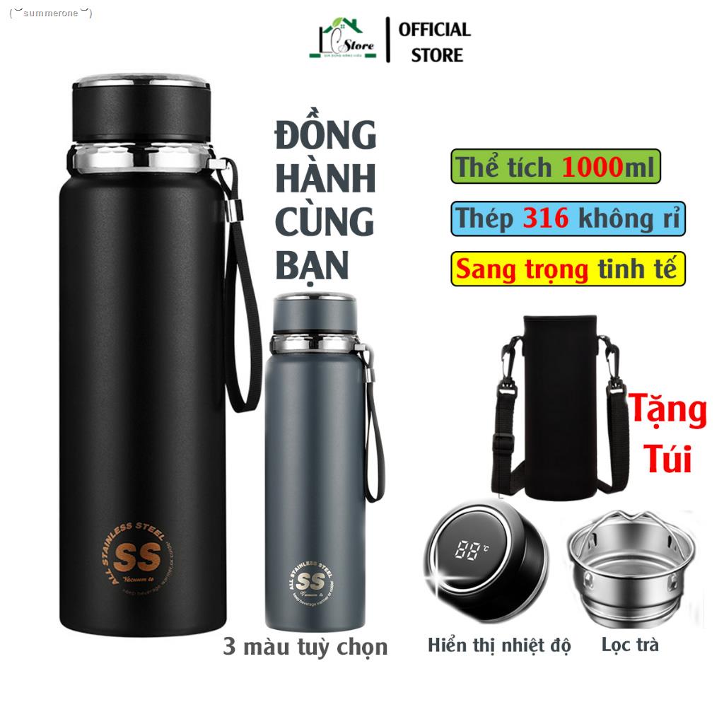 Bình nước giữ nhiệt 1000ml ruột inox 316 cao cấp chống gỉ giữ nhiệt nóng lạnh 24h có lưới lọc trà và dây treo