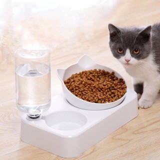 Khay ăn chống gù kèm bình nước cho thú cưng - bát đựng thức ăn cho chó mèo