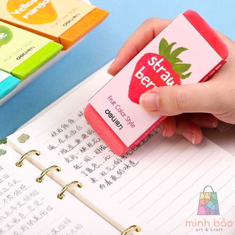 GÔM TẨY SIÊU TO DELI HÌNH VẼ HOA QUẢ - CỠ LỚN DÙNG LÂU DÀI ÍT VỤN TẨY SẠCH KHÔNG GÃY XÓA CHÌ 2B DÀNH CHO HỌC SINH 71050