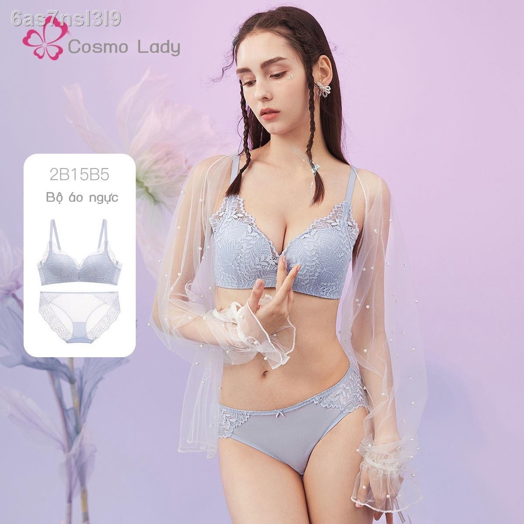 ✸✖Cosmo Beauty Quần Lót Ngực Nhỏ Tập Hợp Không Vòng Thép Áo Tam Giác Ren Bộ