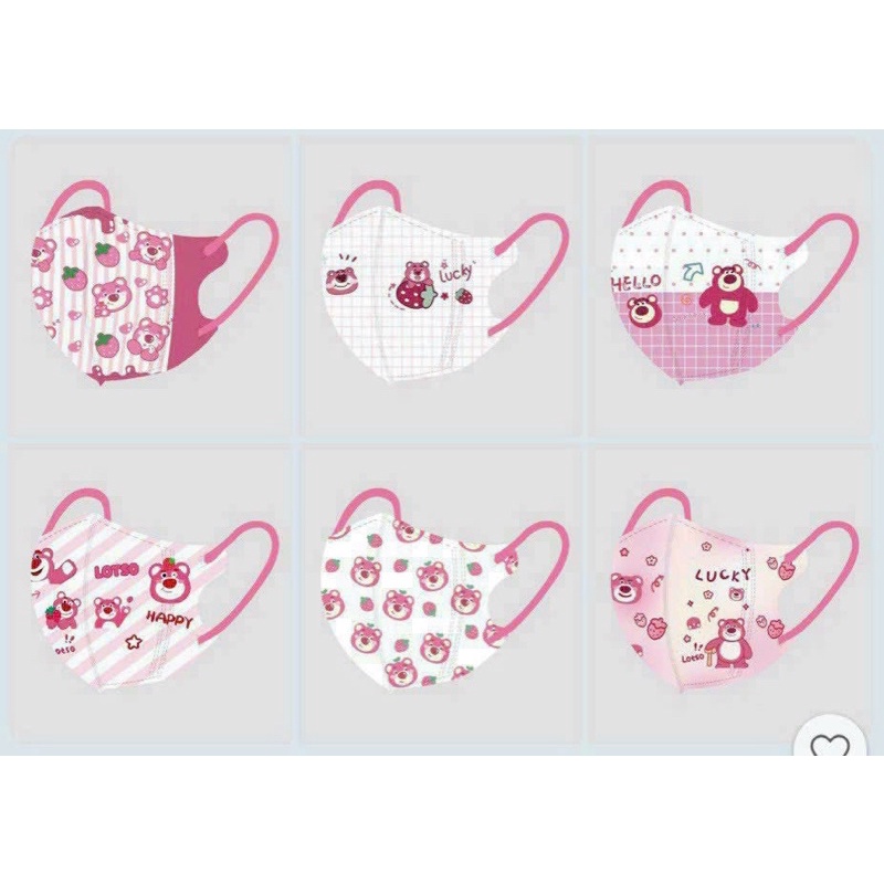 SET 10 Chiếc Khẩu Trang 5d Hình Gấu Gấu Dâu Lotso, Kháng Khuẩn, Chống Bụi Mịn, Dễ Thương Cho Bé 3-8 Tuổi