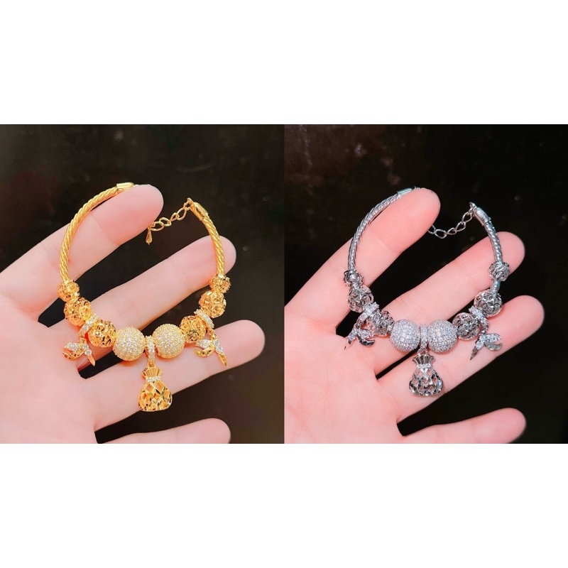 vòng tay nữ phối cham túi xách mạ vàng-bạch kim xinh xắn