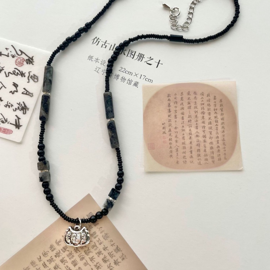 Vòng cổ Mặt Ổ Khóa An Toàn Bằng Đá Tự Nhiên Phong Cách Trung Hoa Mới