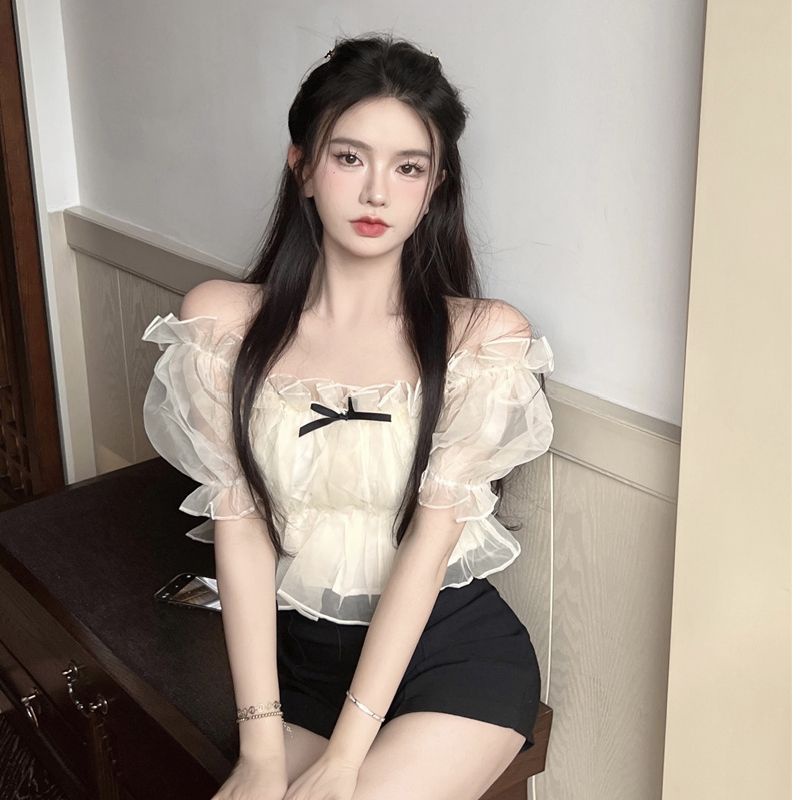 Jiashucheng Áo Kiểu Tay Phồng Cổ Vuông Hở Vai Thoải Mái Thời Trang Xuân Hè Cho Nữ