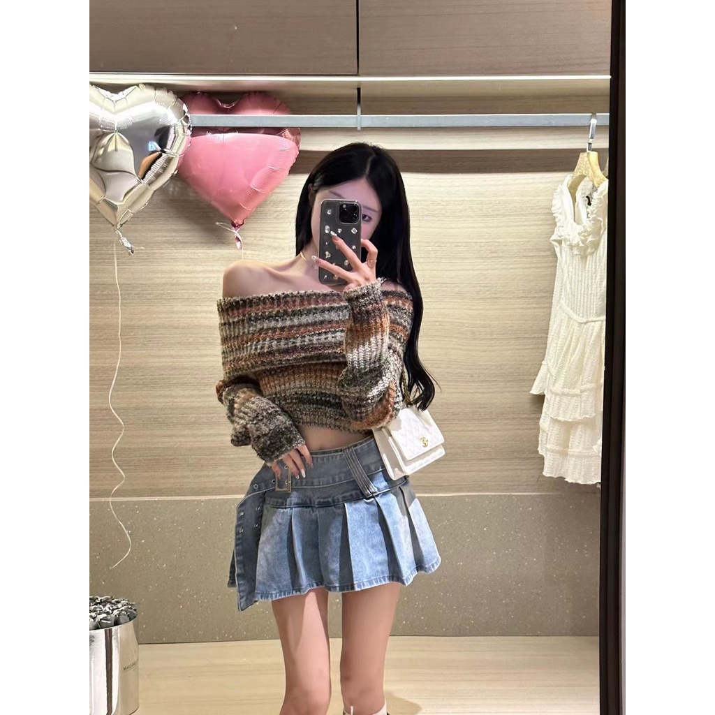 Jiashucheng Chân Váy Denim Chữ A Lưng Cao Xếp Ly Thời Trang Mùa Hè Hàng Mới Dành Cho Bạn Nữ