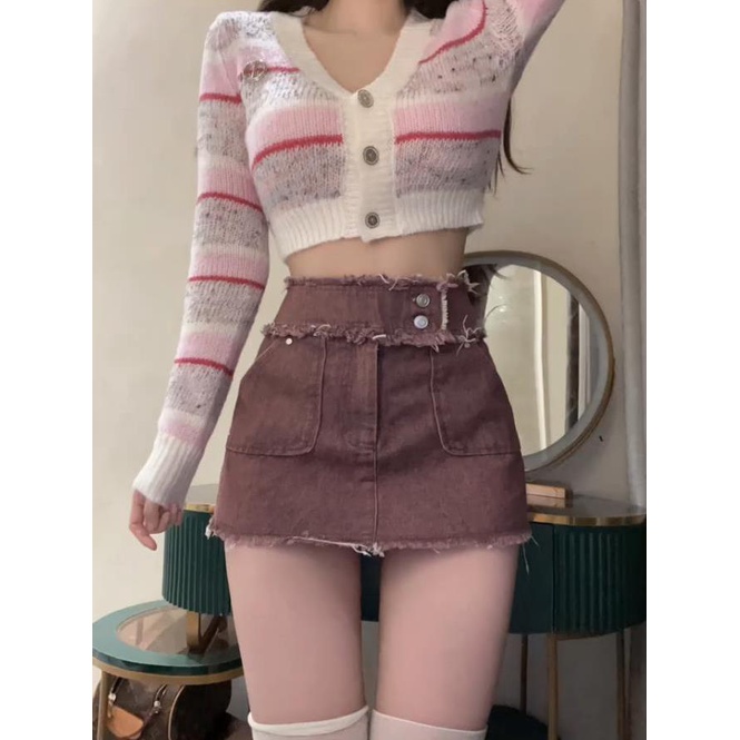 Jiashucheng Chân Váy Denim Tím Dáng Rộng Cỡ Lớn Thời Trang Mùa Hè Cho Nữ