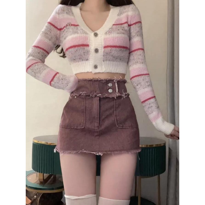 Jiashucheng Chân Váy Denim Tím Dáng Rộng Cỡ Lớn Thời Trang Mùa Hè Cho Nữ