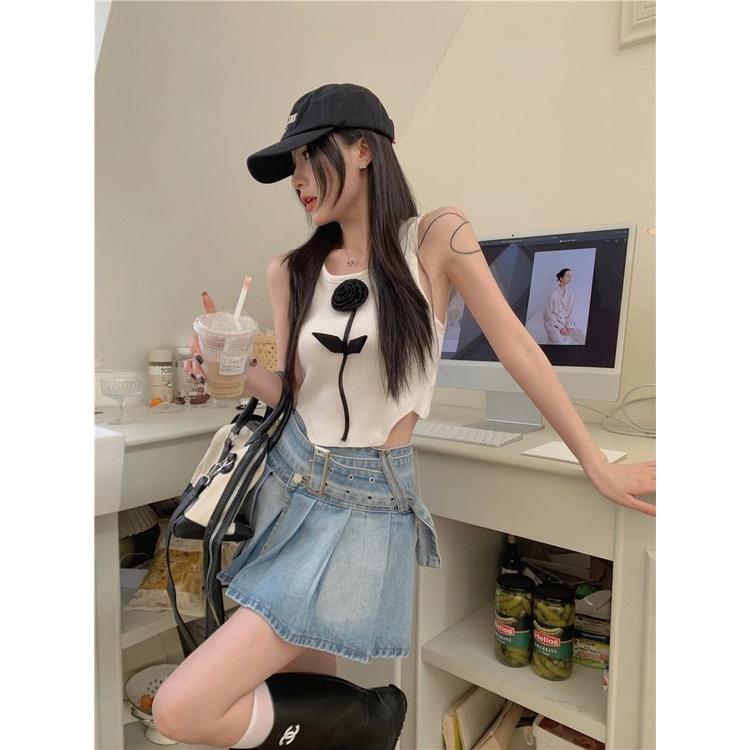 Jiashucheng Chân Váy Denim Xếp Ly Lưng Cao Cỡ Lớn Phong Cách Mới Ngọt Ngào Mùa Hè Cho Nữ