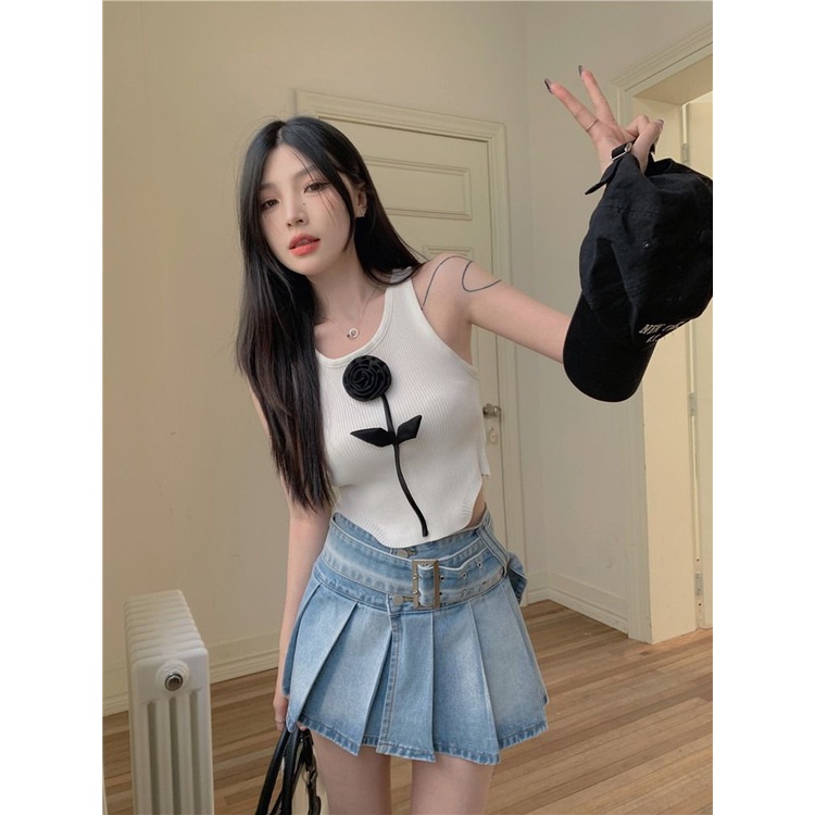 Jiashucheng Chân Váy Denim Xếp Ly Lưng Cao Cỡ Lớn Phong Cách Mới Ngọt Ngào Mùa Hè Cho Nữ