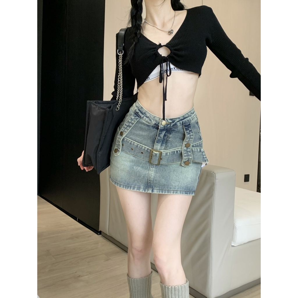 Jiashucheng Chân Váy Denim Lưng Cao Dáng Ôm Phong Cách Retro Thời Trang Mùa Hè Hàng Mới Dành Cho Bạn Nữ