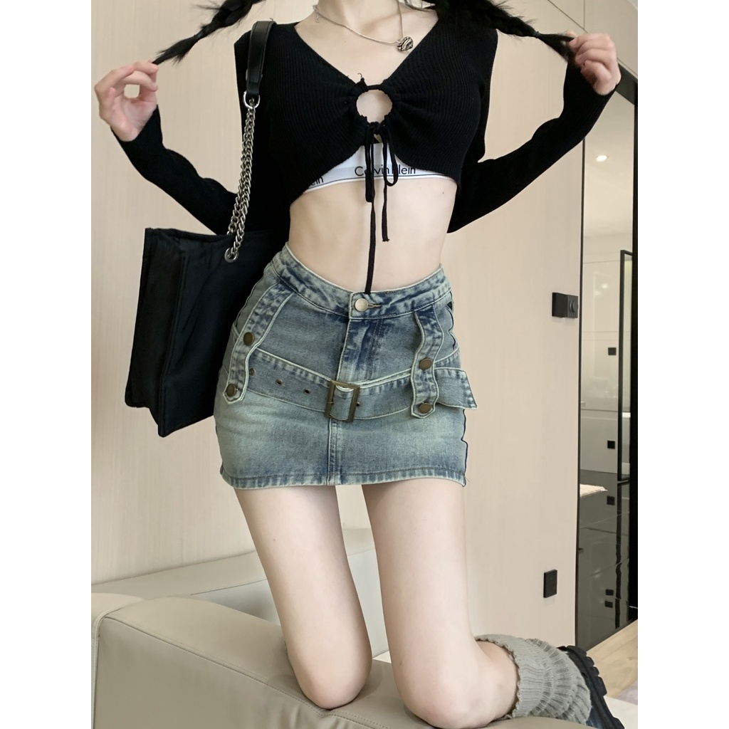 Jiashucheng Chân Váy Denim Lưng Cao Dáng Ôm Phong Cách Retro Thời Trang Mùa Hè Hàng Mới Dành Cho Bạn Nữ