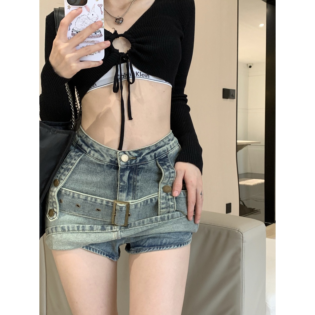 Jiashucheng Chân Váy Denim Lưng Cao Dáng Ôm Phong Cách Retro Thời Trang Mùa Hè Hàng Mới Dành Cho Bạn Nữ