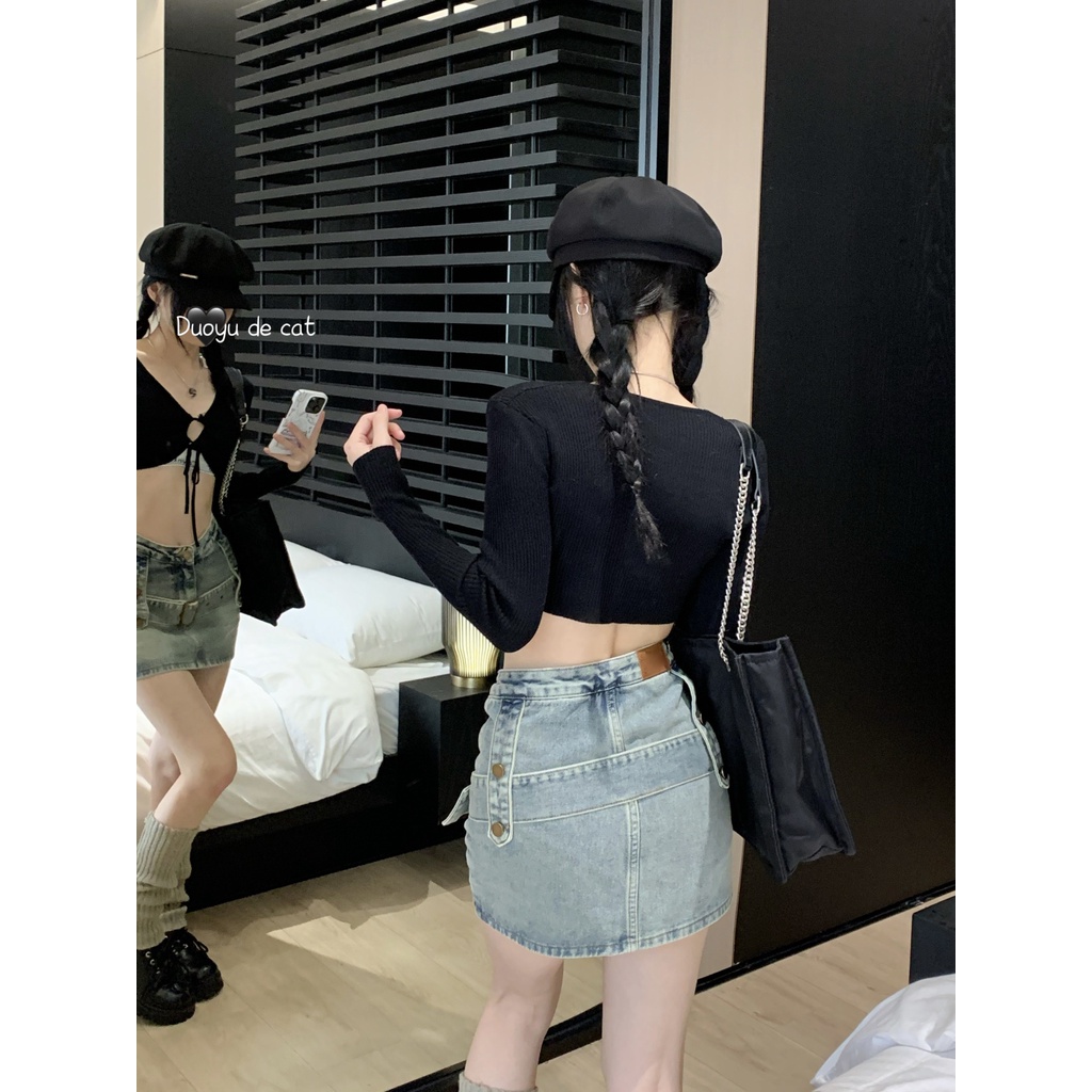 Jiashucheng Chân Váy Denim Lưng Cao Dáng Ôm Phong Cách Retro Thời Trang Mùa Hè Hàng Mới Dành Cho Bạn Nữ