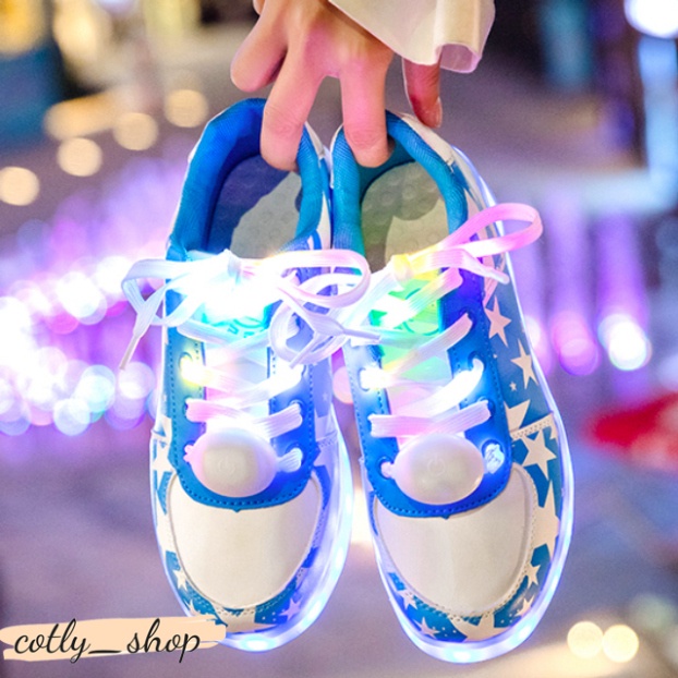 Giày chiếu sáng sao trắng xanh giới tính 8 cơ chế Sáng đổi mới Màu.Giày Sport đèn LED chiế