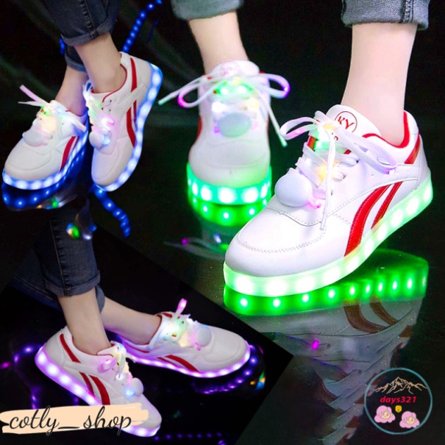 Giày chiếu sáng giới tính 8 hình thức Sáng đổi mới Màu.Giày Sport LED U 2 vạch cong đỏ