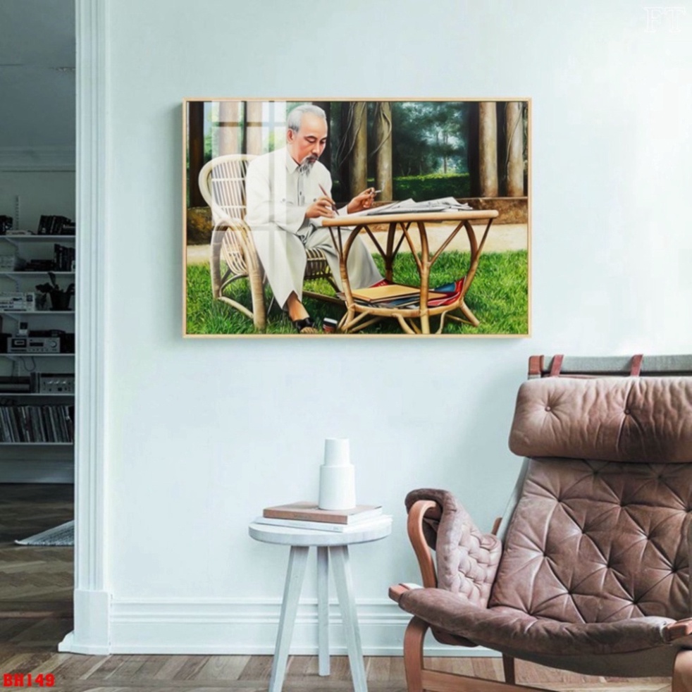 Tranh Treo Tường Bác Hồ Kính Yêu Bác Giáp /Tranh Treo Tường Phòng khách/ Phòng Làm Việc/ Tranh Tráng Gương Bóng Cao Cấp
