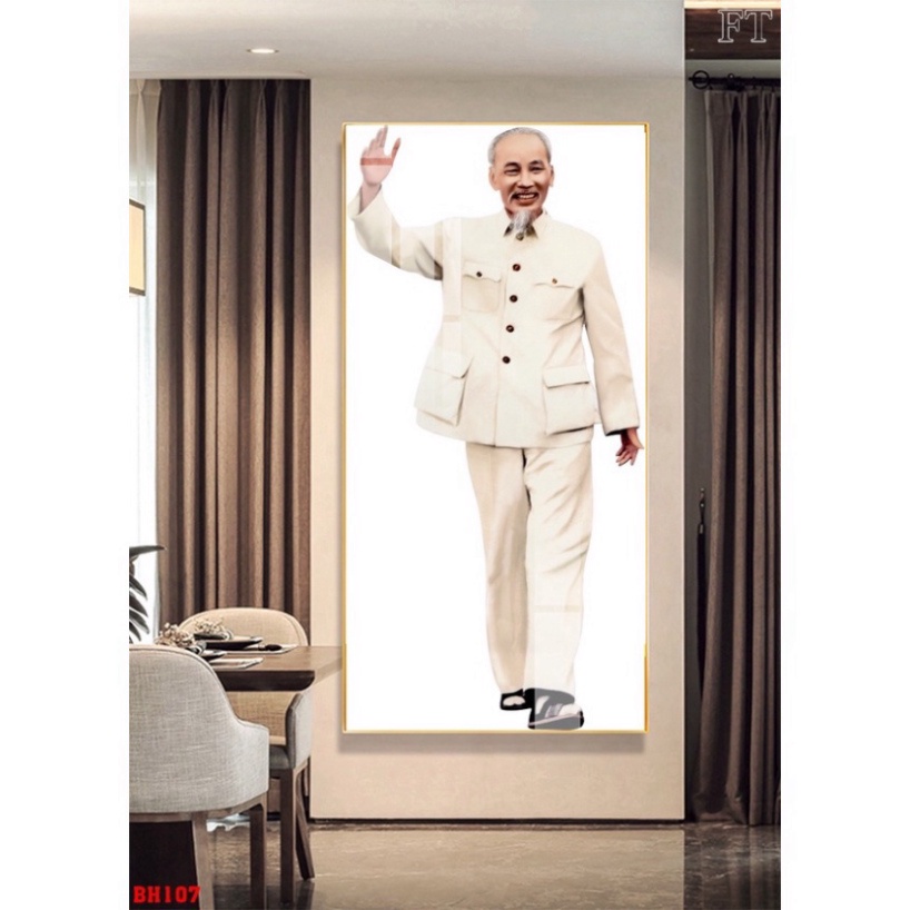 Tranh Treo Tường Bác Hồ Kính Yêu Bác Giáp /Tranh Treo Tường Phòng khách/ Phòng Làm Việc/ Tranh Tráng Gương Bóng Cao Cấp