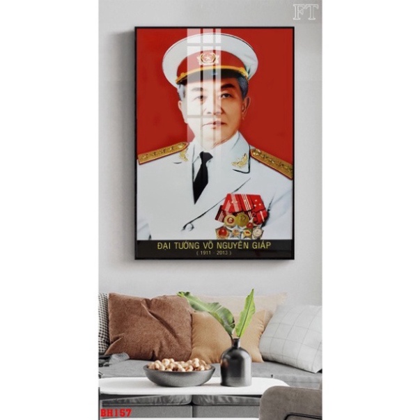 Tranh Treo Tường Bác Hồ Kính Yêu Bác Giáp /Tranh Treo Tường Phòng khách/ Phòng Làm Việc/ Tranh Tráng Gương Bóng Cao Cấp