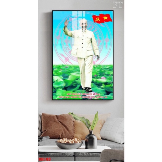 Tranh Treo Tường Bác Hồ Kính Yêu Bác Giáp /Tranh Treo Tường Phòng khách/ Phòng Làm Việc/ Tranh Tráng Gương Bóng Cao Cấp