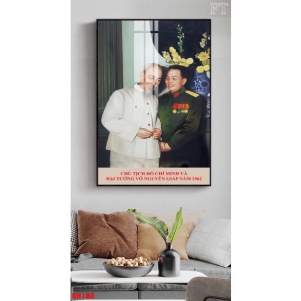 Tranh Treo Tường Bác Hồ Kính Yêu Bác Giáp /Tranh Treo Tường Phòng khách/ Phòng Làm Việc/ Tranh Tráng Gương Bóng Cao Cấp