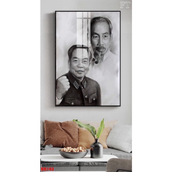 Tranh Treo Tường Bác Hồ Kính Yêu Bác Giáp /Tranh Treo Tường Phòng khách/ Phòng Làm Việc/ Tranh Tráng Gương Bóng Cao Cấp