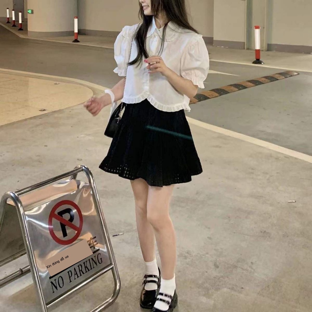 Áo Sơ Mi Cổ Búp Bê Lưng Cao Phối Bèo Ngọt Ngào Thời Trang Mùa Hè Cho Nữ